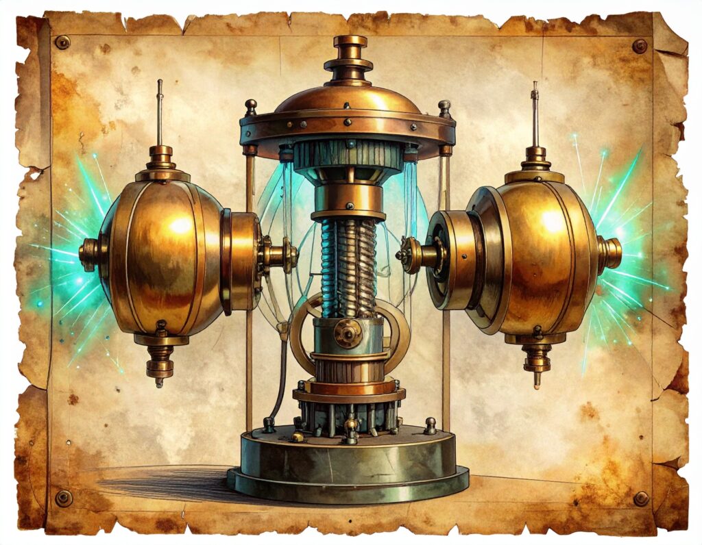 Vintage brass mechanical centrifugal governor spinning with glowing teal energy, representing controlled velocity and human-in-the-loop AI automation.